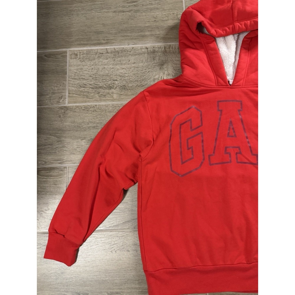 GAP Women's Red Logo Hoodie Pullover Sweatshirt White Hood Size Large - Picture 7 of 16